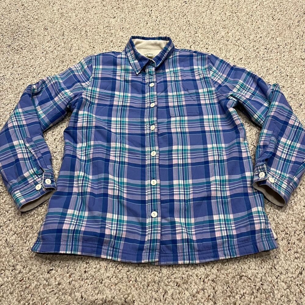 LL Bean Women's Fleece Lined Flannel Shirt Sz S Blue Outdoor Cabincore Cozy